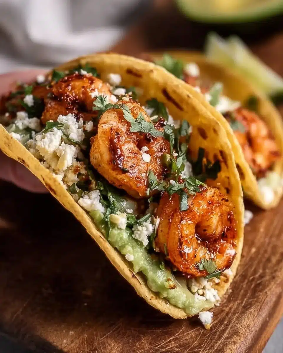 Cilantro Lime Shrimp Tacos served on a colorful plate with lime wedges