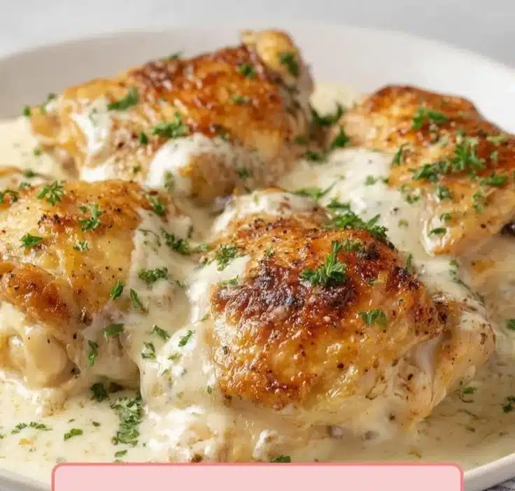 Amish Style Baked Chicken served with sides on a rustic table