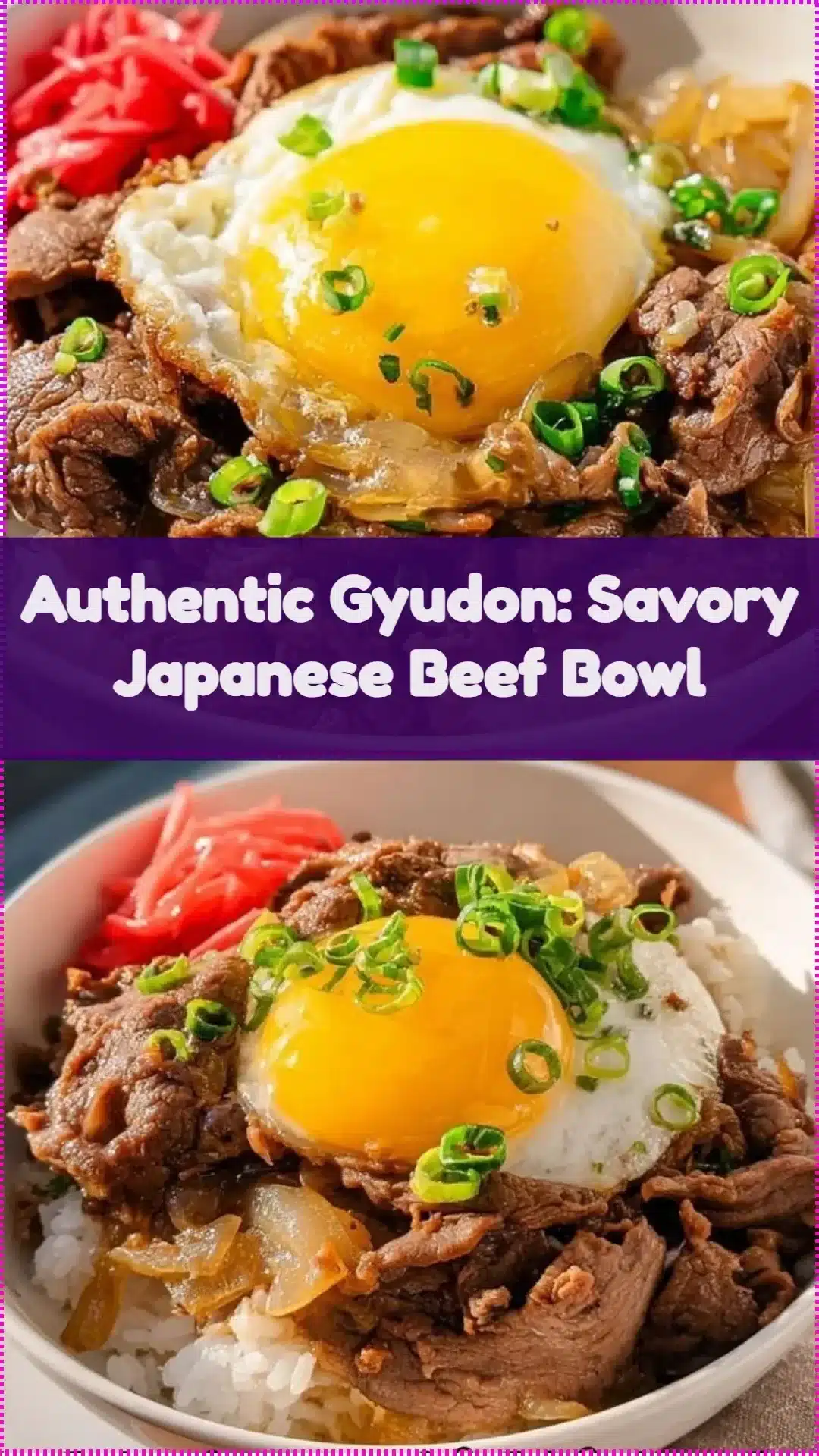 Authentic Gyudon Japanese beef bowl served with rice and onions