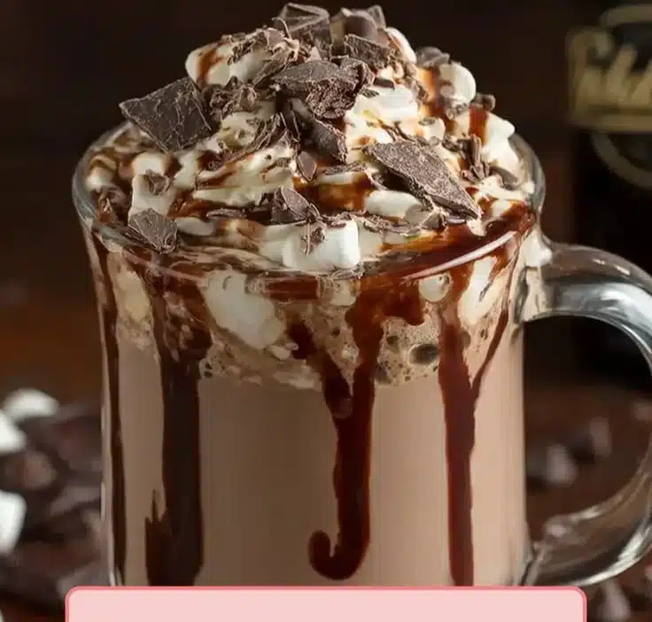 Delicious Baileys Hot Chocolate topped with whipped cream and chocolate shavings