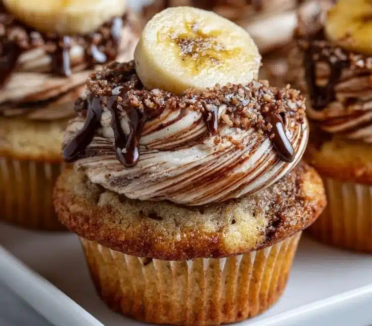 Delicious Banana Nutella swirl cupcakes with rich chocolate and banana flavors