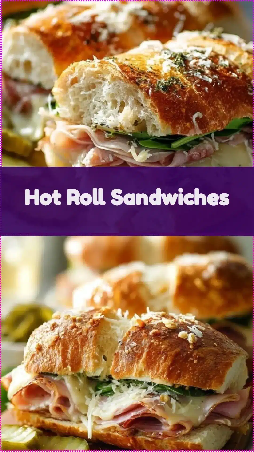 Delicious hot roll sandwiches with various fillings and toppings.