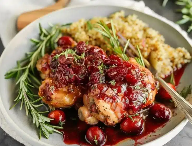 Baked cranberry chicken with bold flavors served on a plate