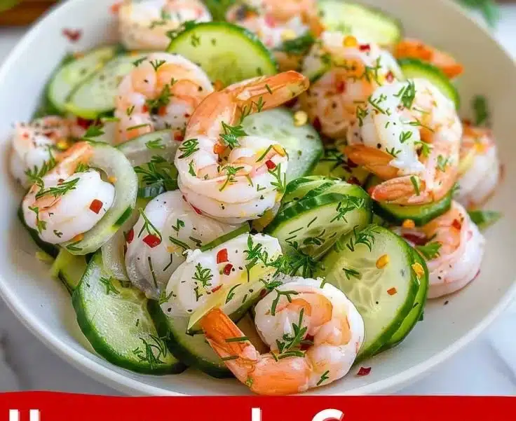 Creamy cucumber shrimp salad featuring fresh ingredients for a summer dish