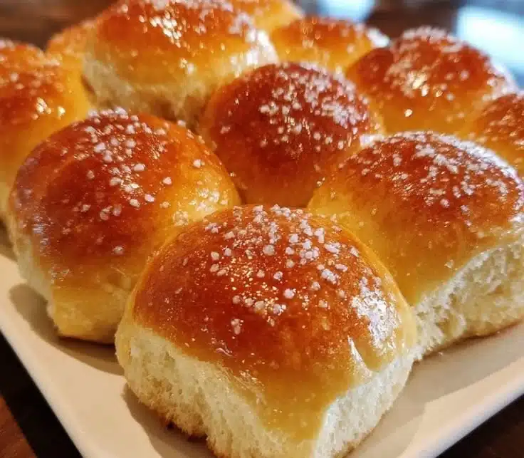 Crispy, golden dinner rolls served with honey butter