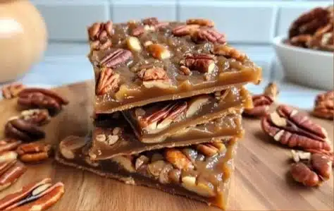 Delicious easy pecan pie bark with crunchy pecan layers and chocolate topping