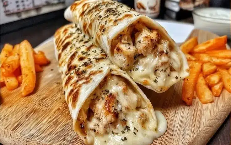 Cheesy garlic chicken wraps served with fresh herbs