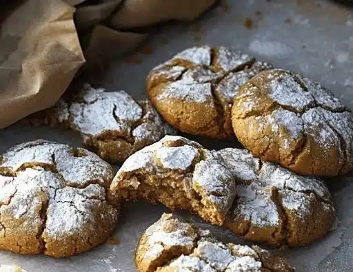 Plate of sourdough gingerbread crinkle cookies decorated for the holidays