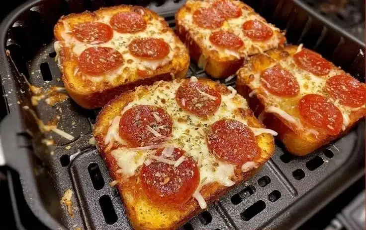 Delicious Texas Toast Air Fryer Pizza with melted cheese and toppings