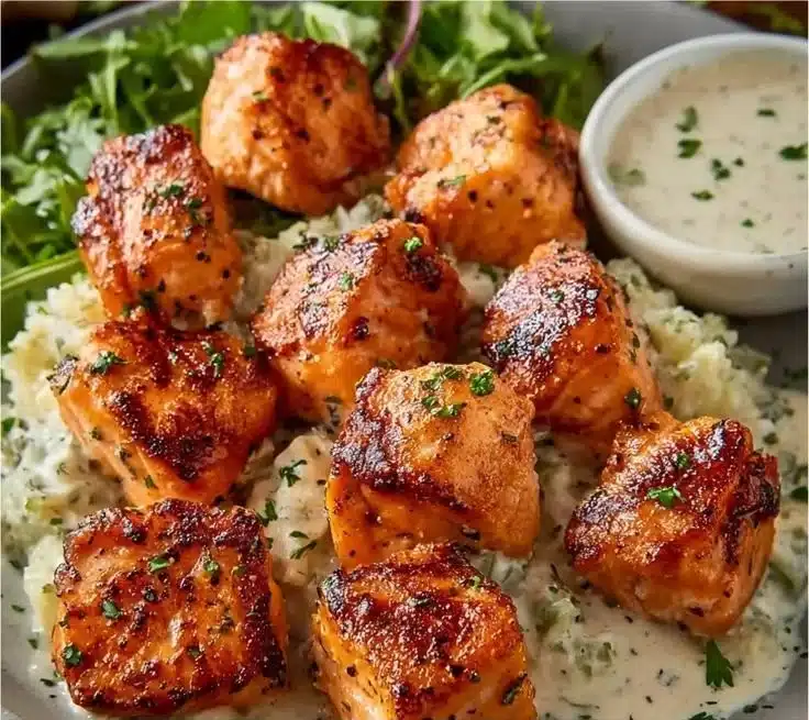 Air Fryer Salmon Bites served as a quick and easy appetizer