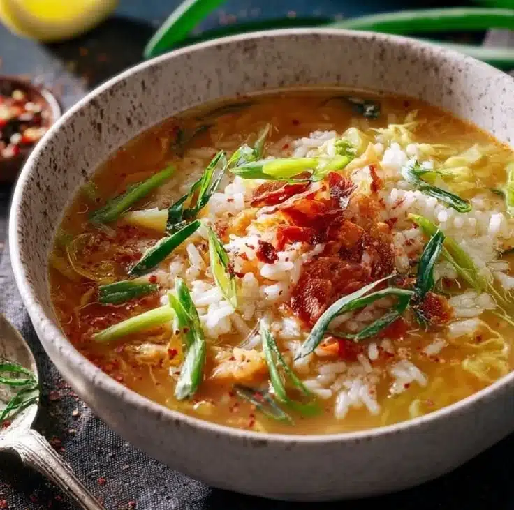 Colorful bowl of cabbage and rice stir fry topped with fresh herbs and sesame seeds.