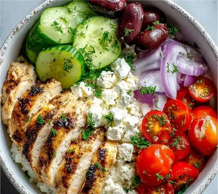 Healthy Greek Chicken Cottage Cheese Bowl for meal prep