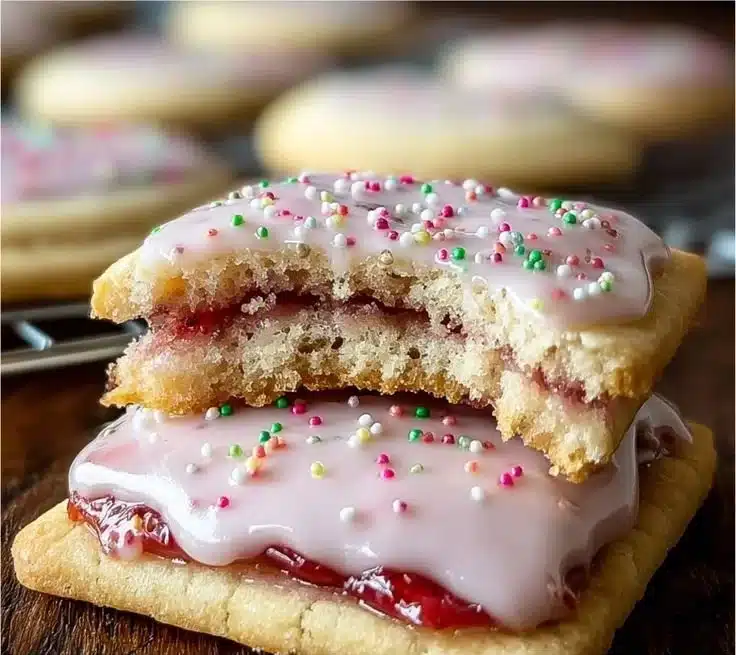 Delicious strawberry pop tart cookies with a sweet glaze and sprinkles