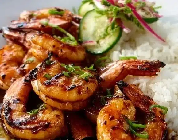 Delicious honey garlic shrimp served in a bowl