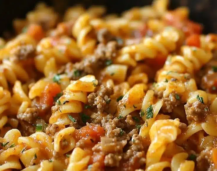 Creamy Rotel pasta with sausage in a bowl, garnished with herbs.