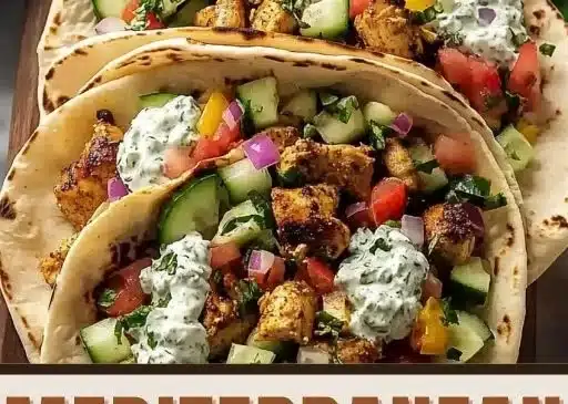 Delicious Grilled Mediterranean Chicken Tacos served with fresh toppings.