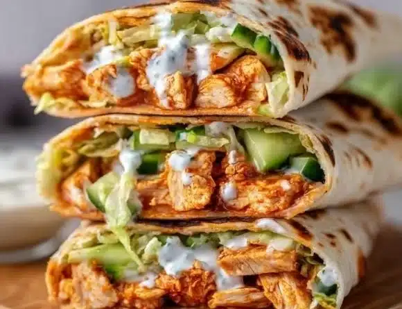 Homemade Buffalo Chicken Wraps with fresh ingredients and spicy sauce