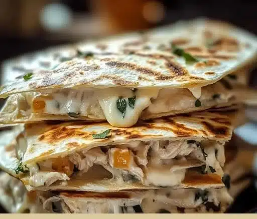 High-protein chicken ranch quesadilla ready to be served on a plate