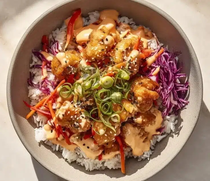 Delicious Bang Bang Chicken Bowl ready for dinner