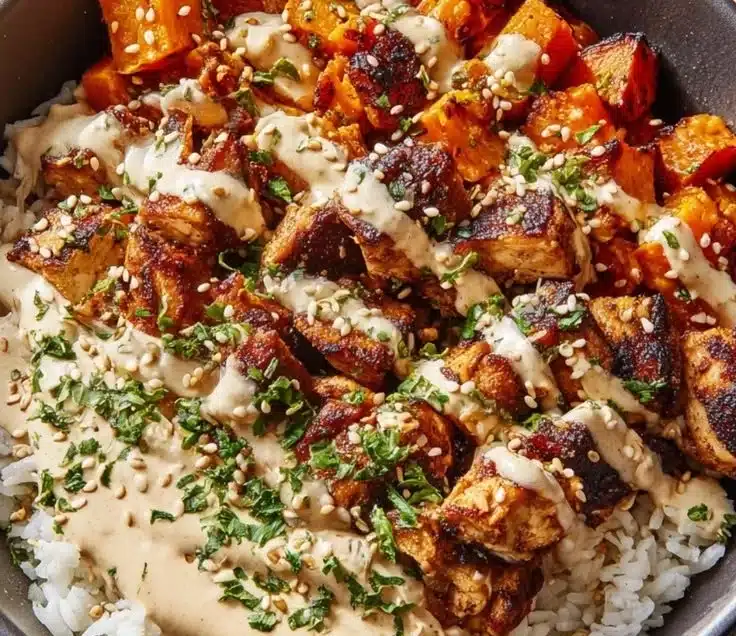 Healthy Chicken Sweet Potato Bowl with vibrant colors and fresh ingredients