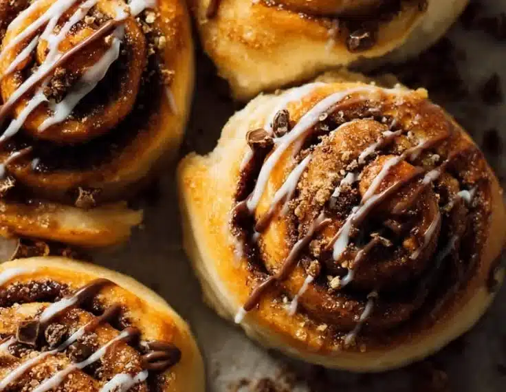 Delicious chocolate overload cinnamon rolls with gooey chocolate filling
