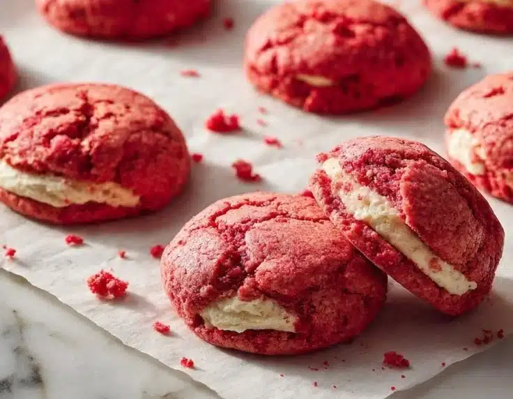 Delicious strawberry cream cookies with fresh strawberries and creamy frosting