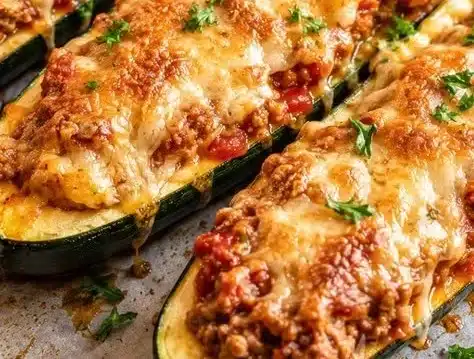 Cheesy Ground Beef Zucchini Boats
