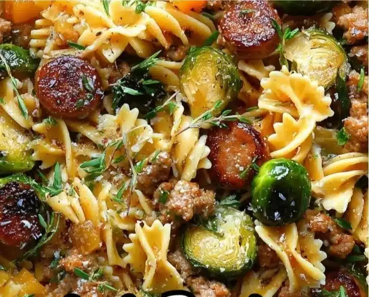 Cozy autumn sausage pasta dish with fresh ingredients.