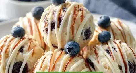 Delicious creamy blueberry cheesecake bites on a plate ready to serve