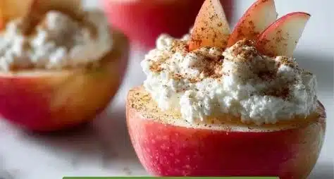 Crispy apple slices served with cottage cheese in a bowl