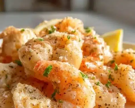 Crispy Garlic Parmesan Shrimp served on a plate with fresh herbs