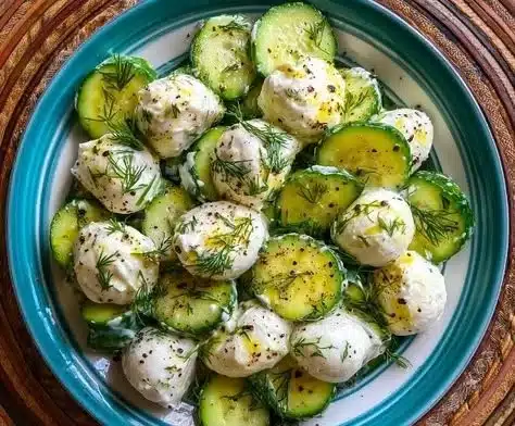 Cucumber Mozzarella Salad with fresh ingredients and vibrant colors