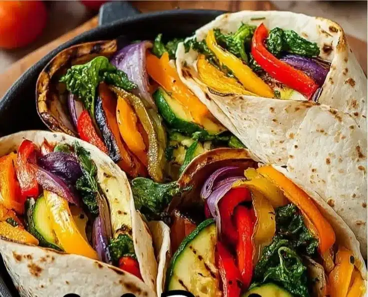 Easy grilled veggie wraps filled with colorful fresh vegetables and herbs.