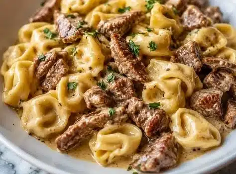 Easy Philly Cheesesteak Tortellini Pasta