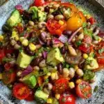 Bowl of fresh Tex-Mex cowboy caviar with colorful ingredients