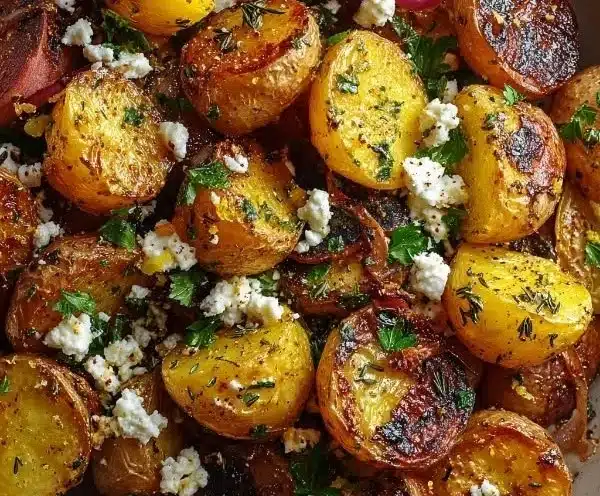 Greek Lemon Feta Roasted Potatoes