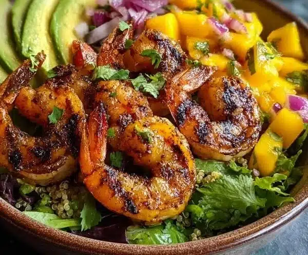 Grilled Shrimp and Avocado Bowl with Mango Salsa