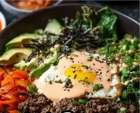 A delicious Ground Beef Bulgogi Bowl with vibrant vegetables and flavorful marinade.