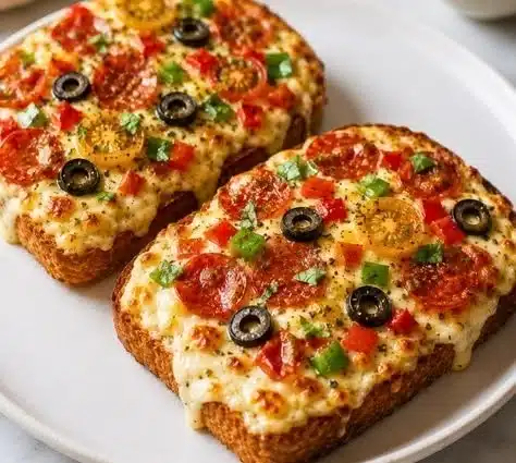 High-Protein Air Fryer Cottage Cheese Pizza Toast ready to serve