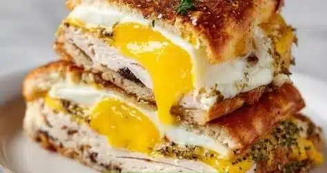 High-protein breakfast sandwiches with eggs, cheese, and fresh ingredients.