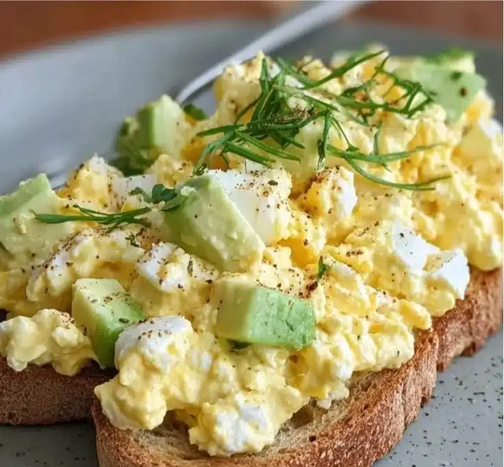 High protein cottage cheese egg salad served in a bowl with garnishes