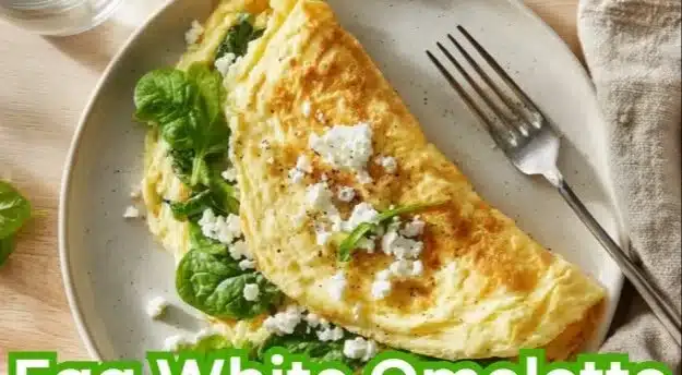 High protein egg white omelette garnished with fresh vegetables
