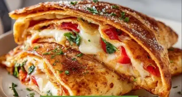 Homemade pizza hot pockets filled with cheese and pepperoni
