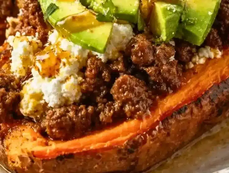 Hot Honey Beef Sweet Potato Boats