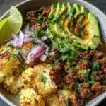 Delicious low-carb protein bowl with fresh ingredients