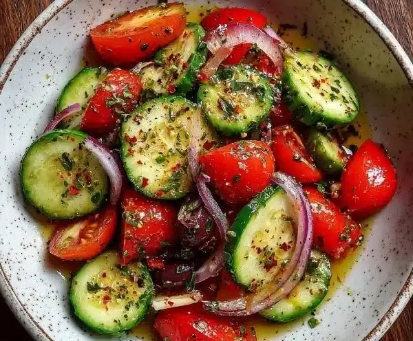 Mediterranean Cucumber Salad with herbs and vinaigrette