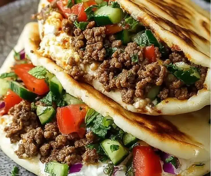 Mediterranean Ground Beef Pita Pockets