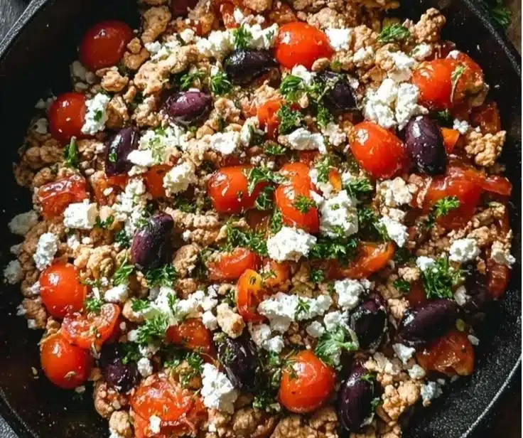 Mediterranean Ground Chicken Skillet