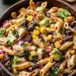 Delicious Mexican Chipotle Chicken Pasta Salad with vibrant ingredients.