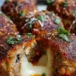 Delicious mozzarella stuffed meatballs served with marinara sauce